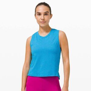 Lululemon Train to Be Tank Camo Dot Turquoise Tide Crop Mesh Top Size 6  W1CSRS